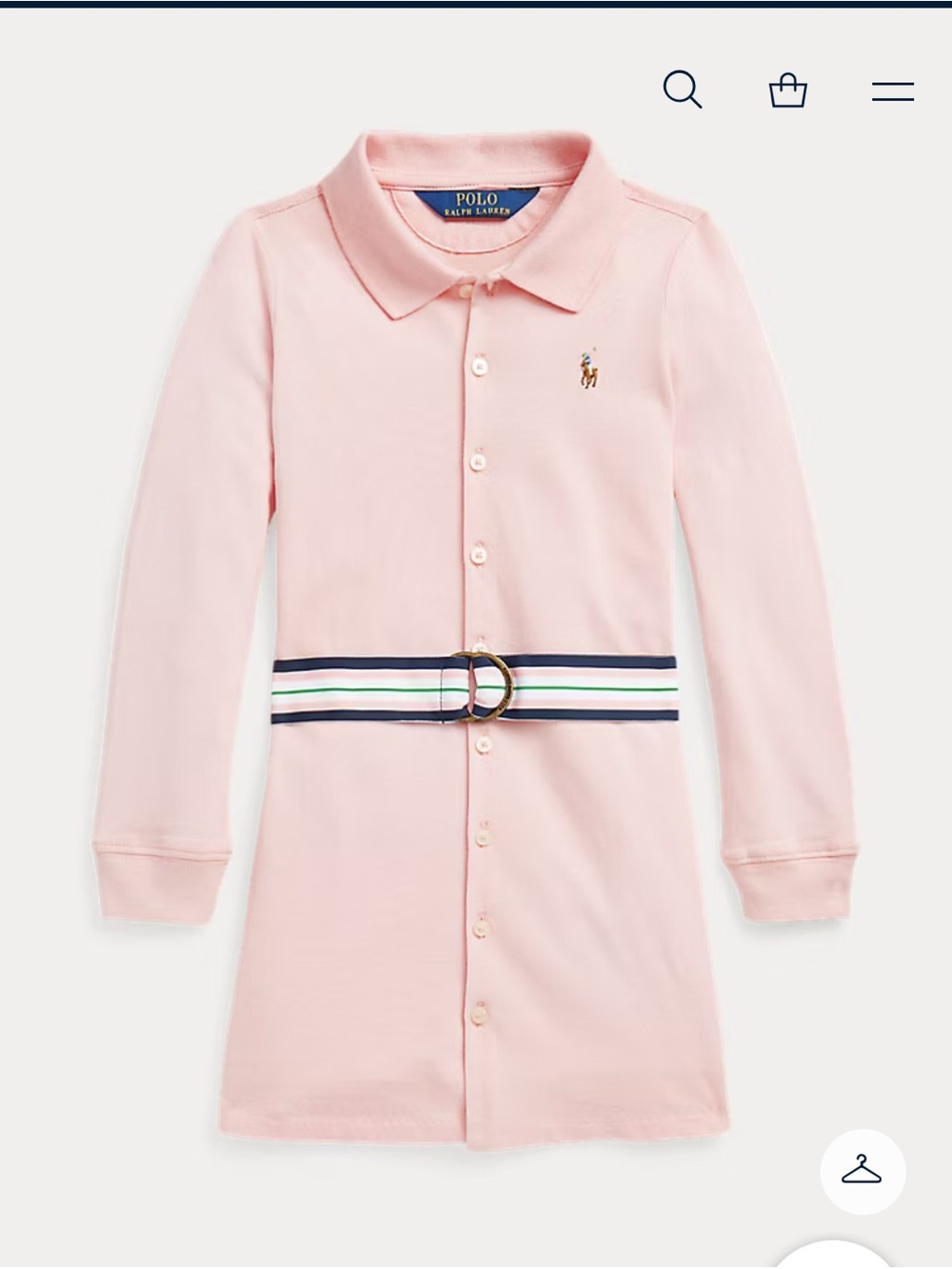Polo by Ralph Lauren Pink Button-Front Shirt Dress with Striped Belt